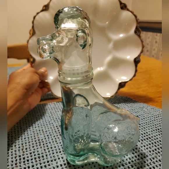 Art Glass  7" Aquamarine Poodle Dog DECANTER Stopper Genie Bottle Italy - Picture 5 of 6